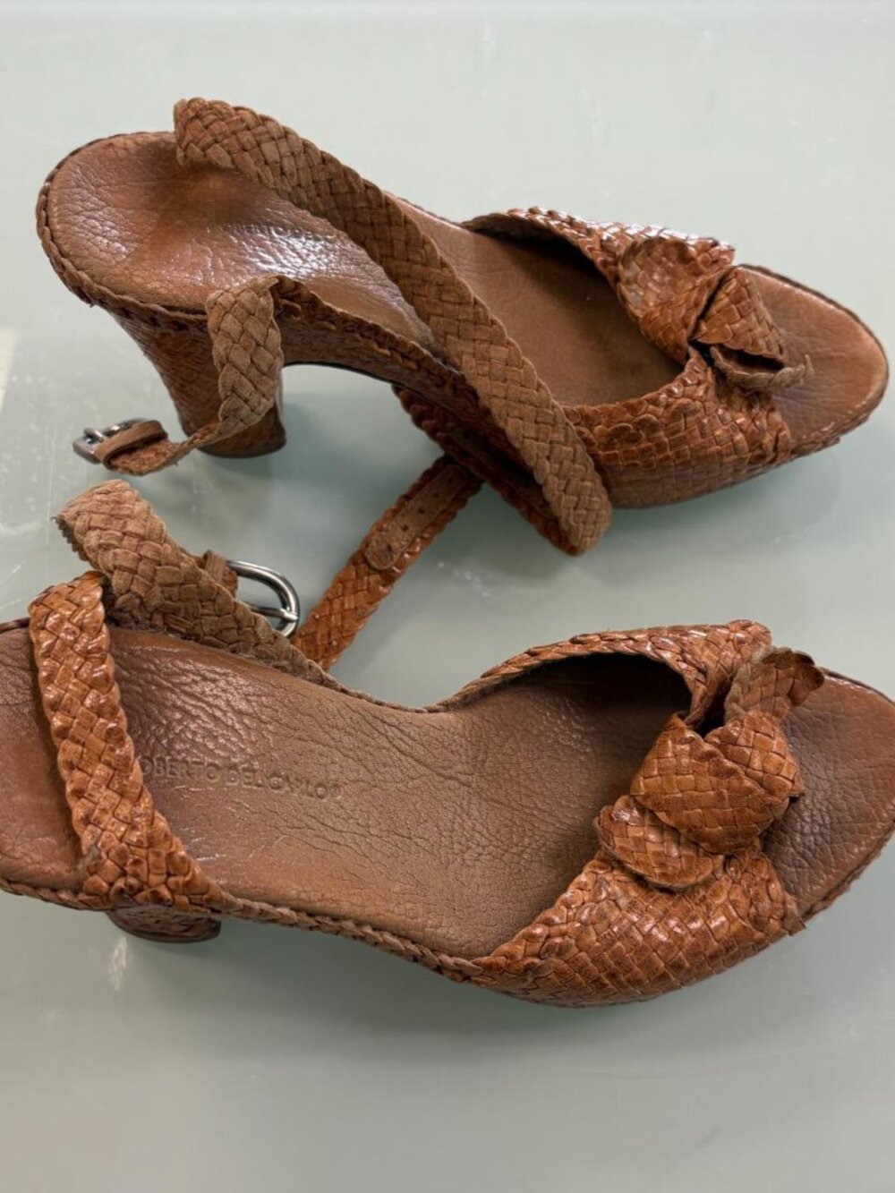 Roberto Del Carlo braided leather wedge heels brown